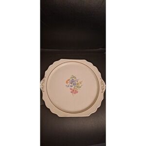 Vintage 1950's Harker Pottery Early American Floral Center Cake Plate